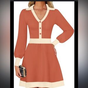 Orange Long Sleeve A-Line Dress for Casual Occasions